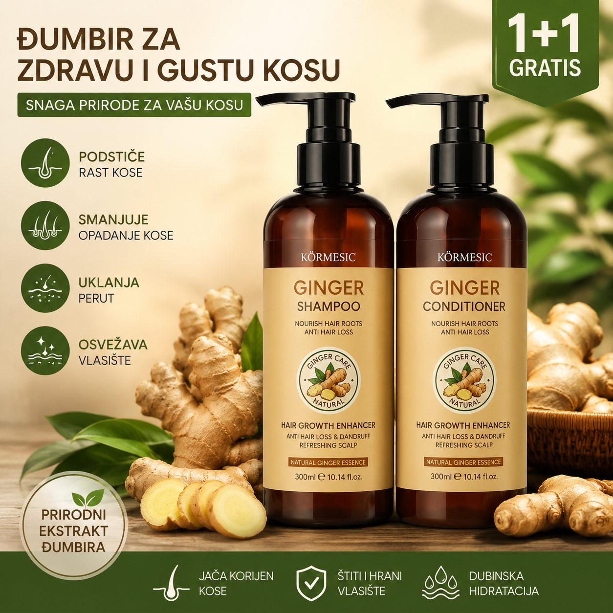 Šampon sa Đumbirom 1+1 GRATIS – Protiv Opadanja Kose, Za Brži Rast i Protiv Peruti