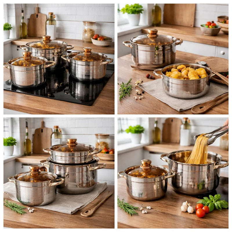 Set Lonaca 6 Delova – Premium Inox Posuđe sa Poklopcima za Sve Vrste Šporeta