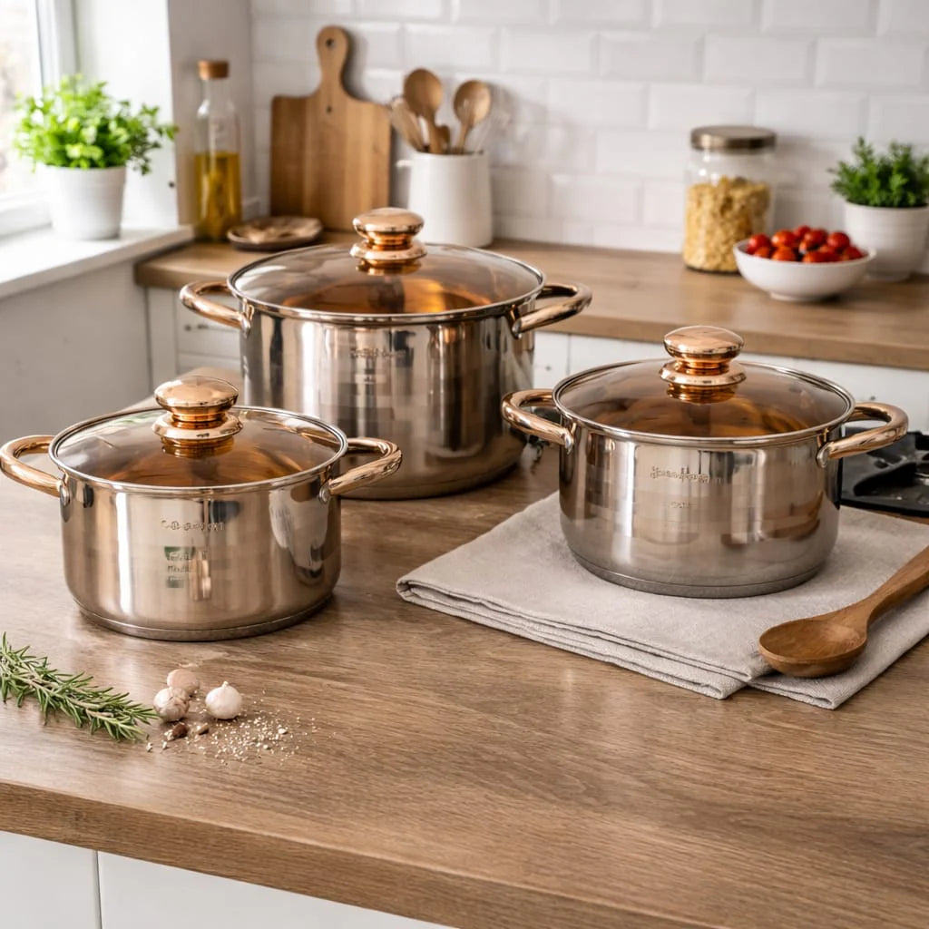 Set Lonaca 6 Delova – Premium Inox Posuđe sa Poklopcima za Sve Vrste Šporeta