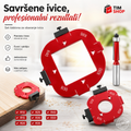 A set of red and black precision car wheel spacers shown on a light wood surface with a blurred car interior background. The image includes marketing text in Serbian, a 'TIM SHOP' logo, and a 'PREMIUM' badge.
