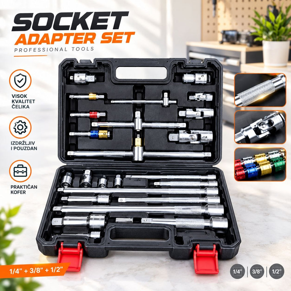 Set Adaptera za Gedore 1/4", 3/8" i 1/2" – Profesionalni Set Alata sa Produžecima i Univerzalnim Zglobovima