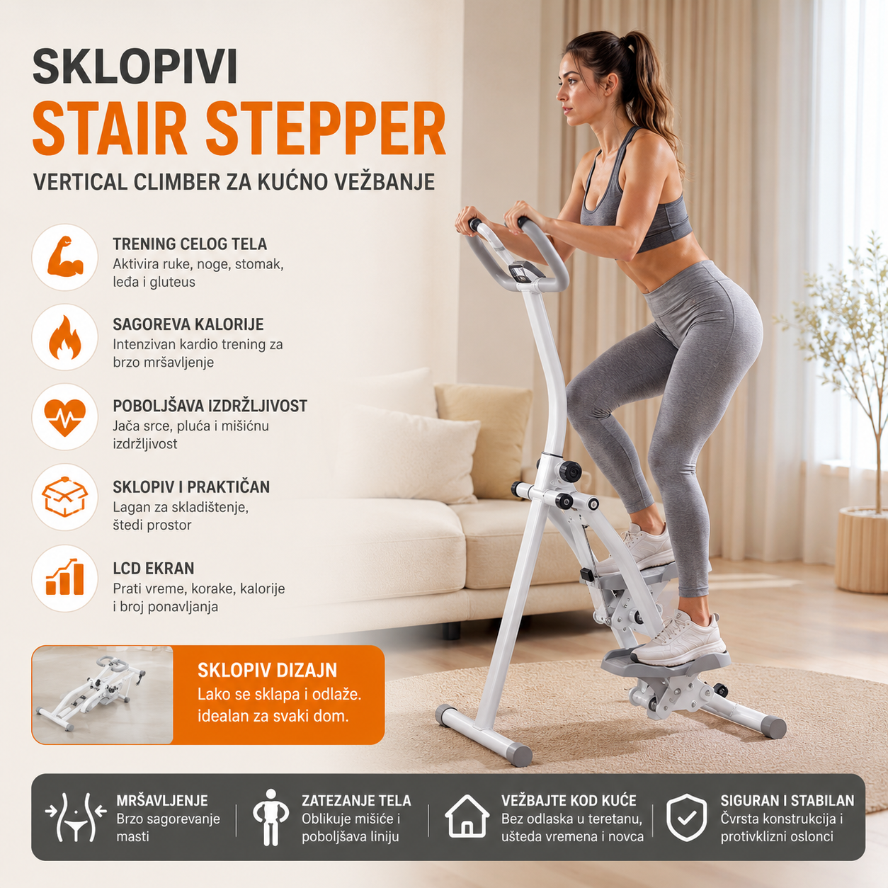 Profesionalni Vertical Climber Stepper – Sprava za Kućno Vežbanje, Sagorevanje Masti i Full Body Trening