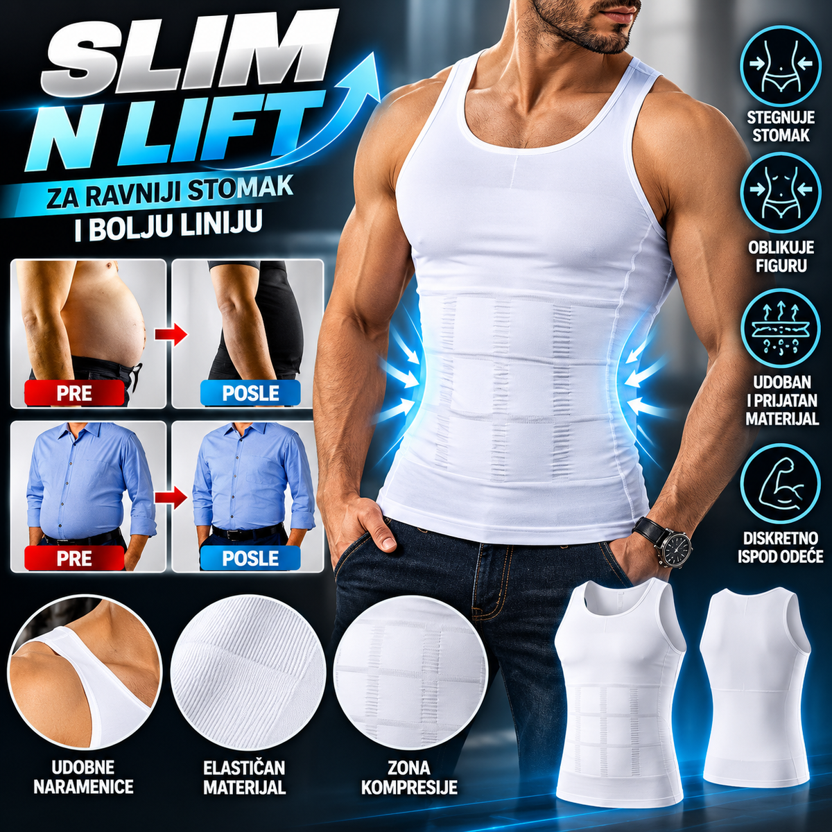 Slim n Lift Muški Steznik – Stežuća Majica za Oblikovanje Torza