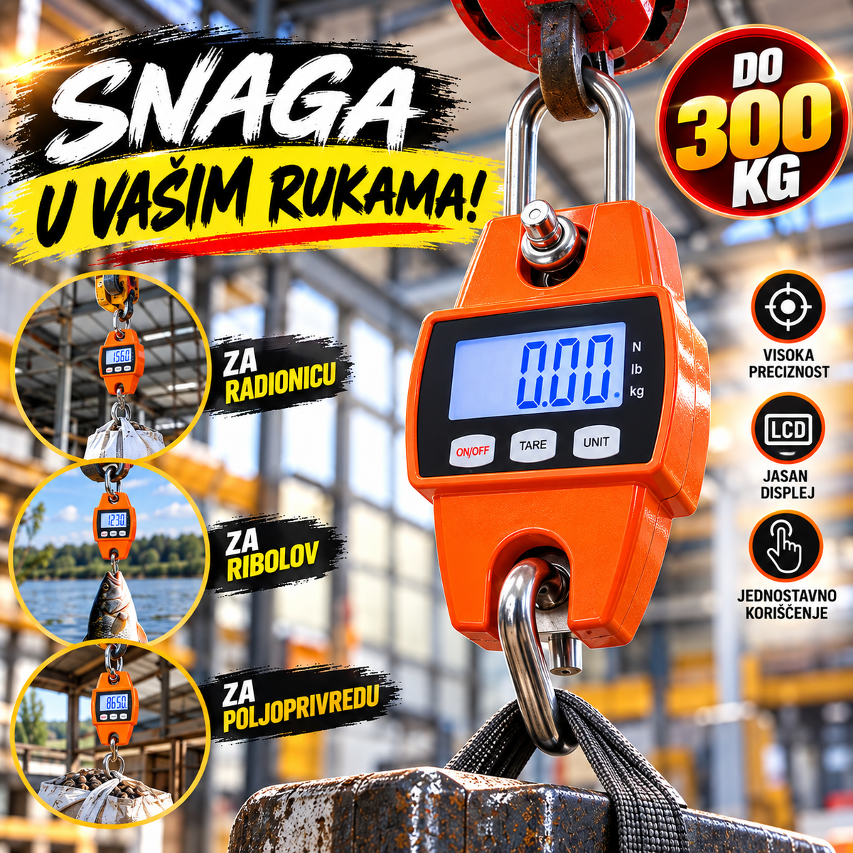 Digitalna Viseća Vaga Kantar do 300 kg – Elektronska Vaga za Merenje Tereta
