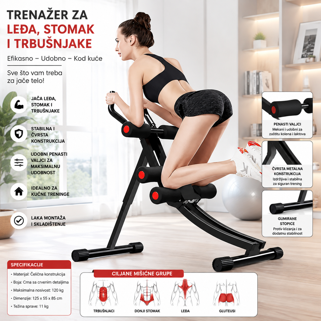 Multifunkcionalni Trenažer za Leđa, Stomak i Abdomen – Sprava za Kućni Trening Celog Tela