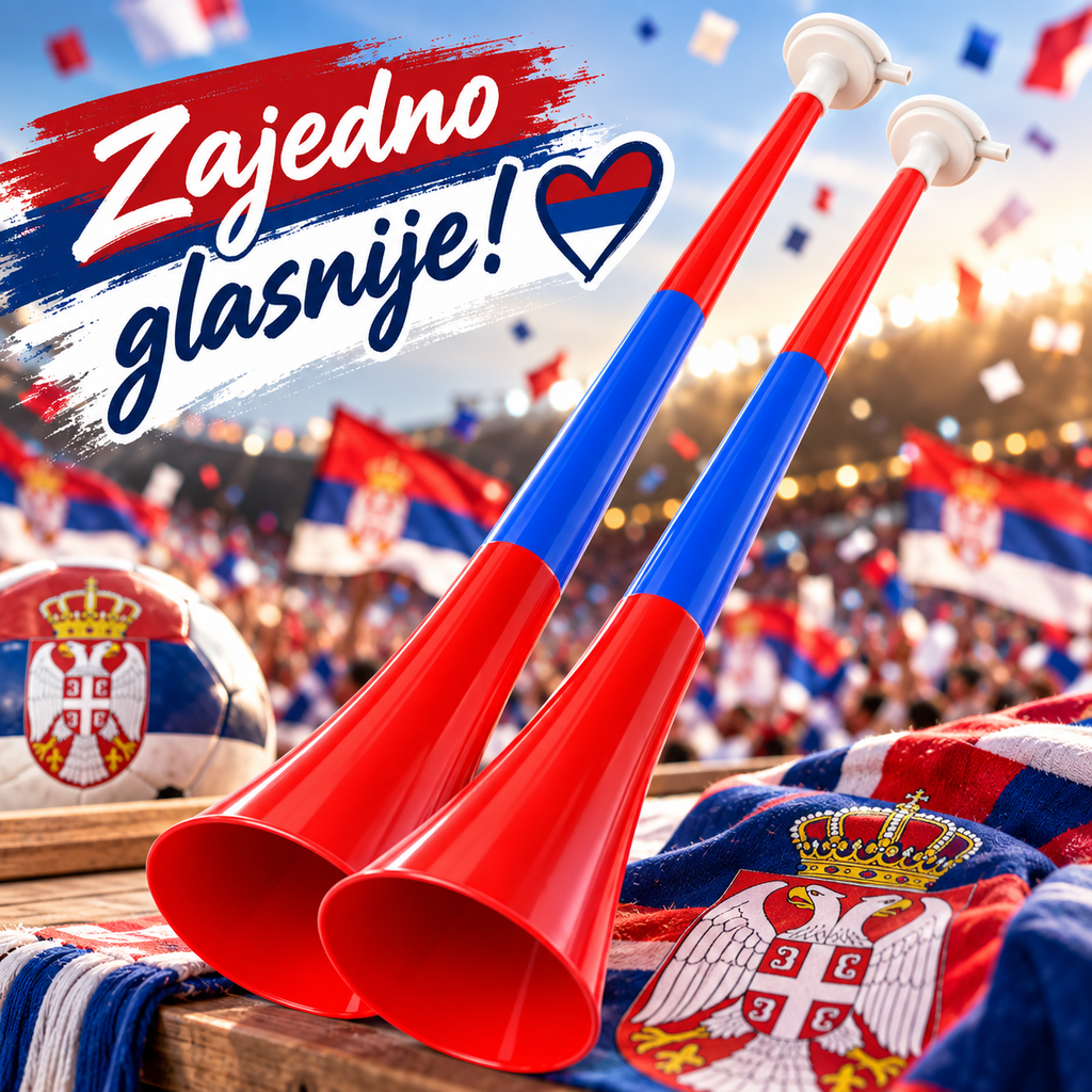 Srbija Vuvuzela Truba 1+1 GRATIS – Navijačka Truba za Utakmice i Proslave