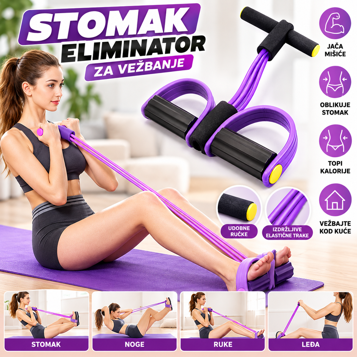 Stomak Eliminator za Vežbanje – Elastična Traka za Vežbanje Stomaka, Ruku, Nogu i Leđa