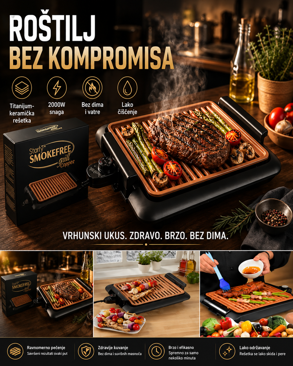 Titanium Električni Roštilj – Električni Grill sa Nelepljivom Titanijumskom Površinom za Kuću, Terasu i Balkon