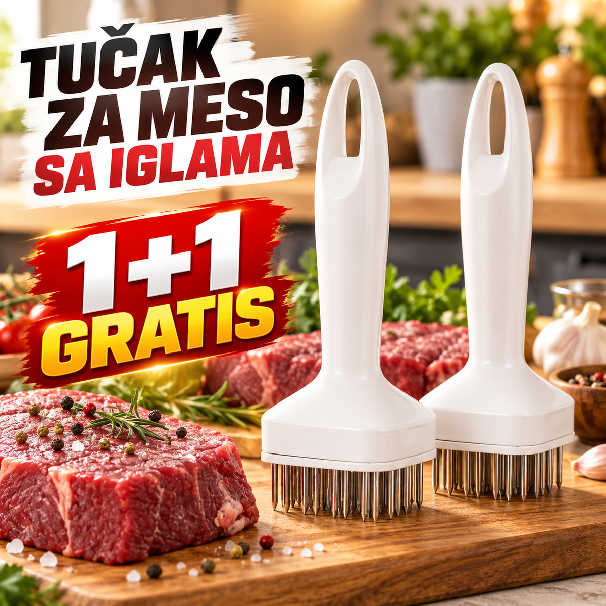 Tučak za Meso sa Iglama – Omekšivač Meso Tenderizer 1+1 GRATIS