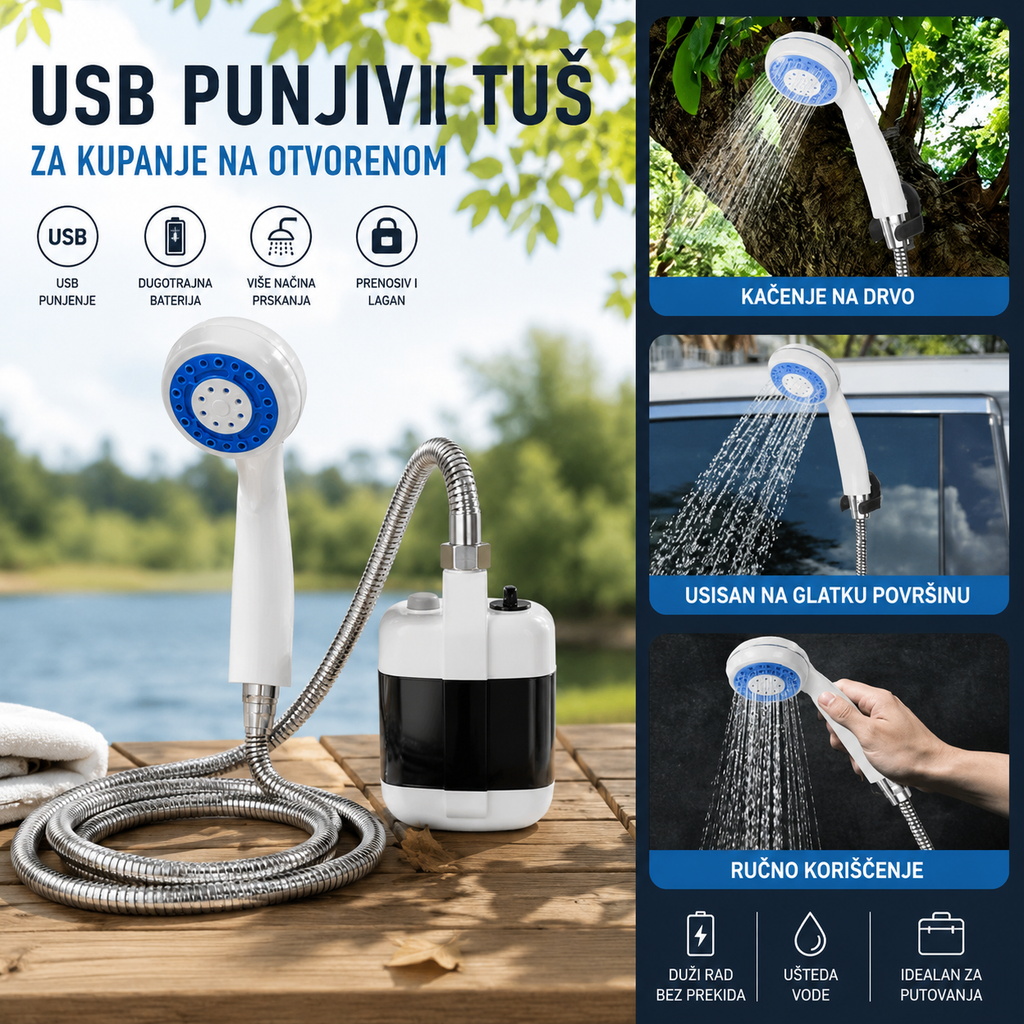 Tus za kupanje na otvorenom USB punjivi tuš