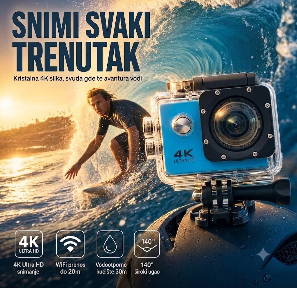 Go Pro 4K WiFi Akciona Kamera – Ultra HD Sportska Kamera sa Vodootpornim Kućištem