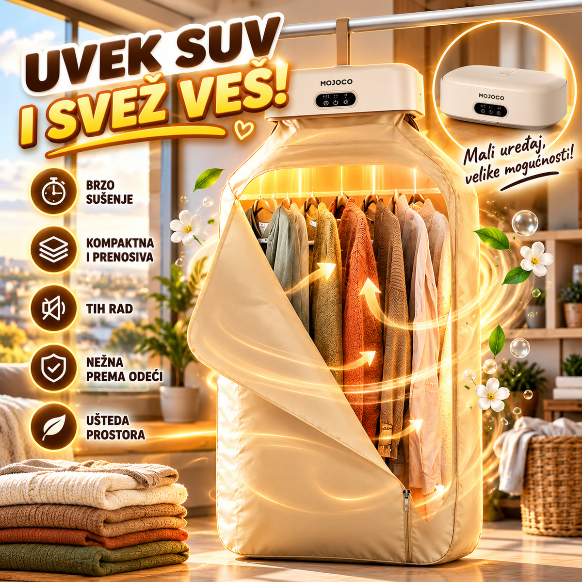 Prenosiva Mašina za Sušenje Veša – Sklopiva Mini Sušilica za Odeću