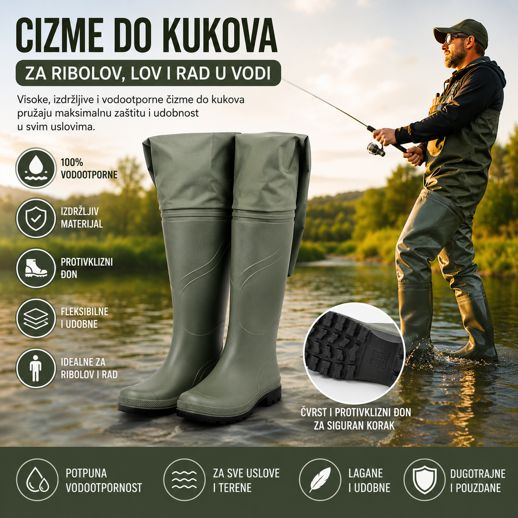 Vodootporne Čizme do Kukova za Ribolov i Rad u Vodi – Profesionalne Ribarske PVC Čizme