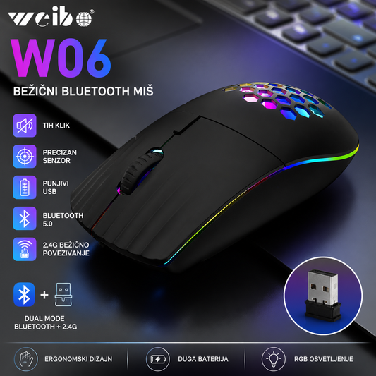 Weibo W06 Bežični Bluetooth Miš USB Punjivi – Preciznost za Laptop
