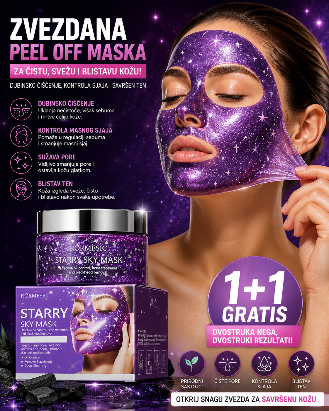 Zvezdana Peel Off Maska za Lice 1+1 GRATIS – Čišćenje Pora i Kontrola Masnog Sjaja Kože