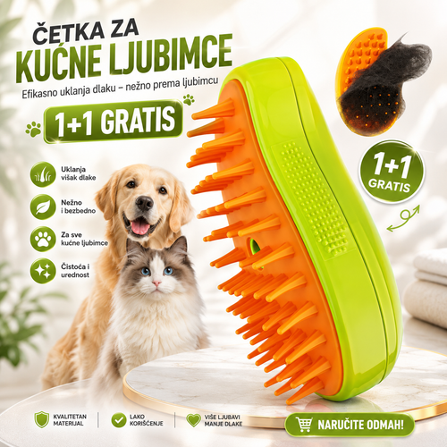 Četka za Kućne Ljubimce na Paru 1+1 GRATIS – Električna Parna Četka za Pse i Mačke | Uklanja Dlaku, Masira i Neguje Krzno