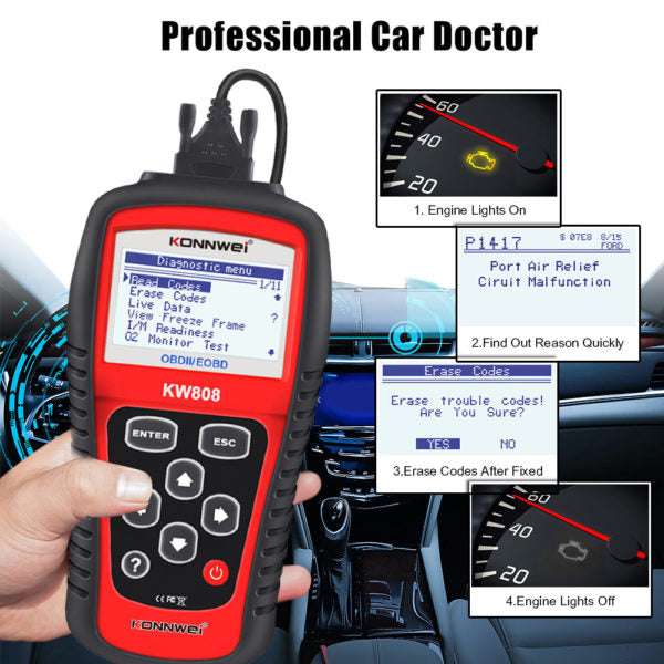 Autodijagnostika AUTO DIJAGNOSTIKA OBD 2 Konnwei KW808