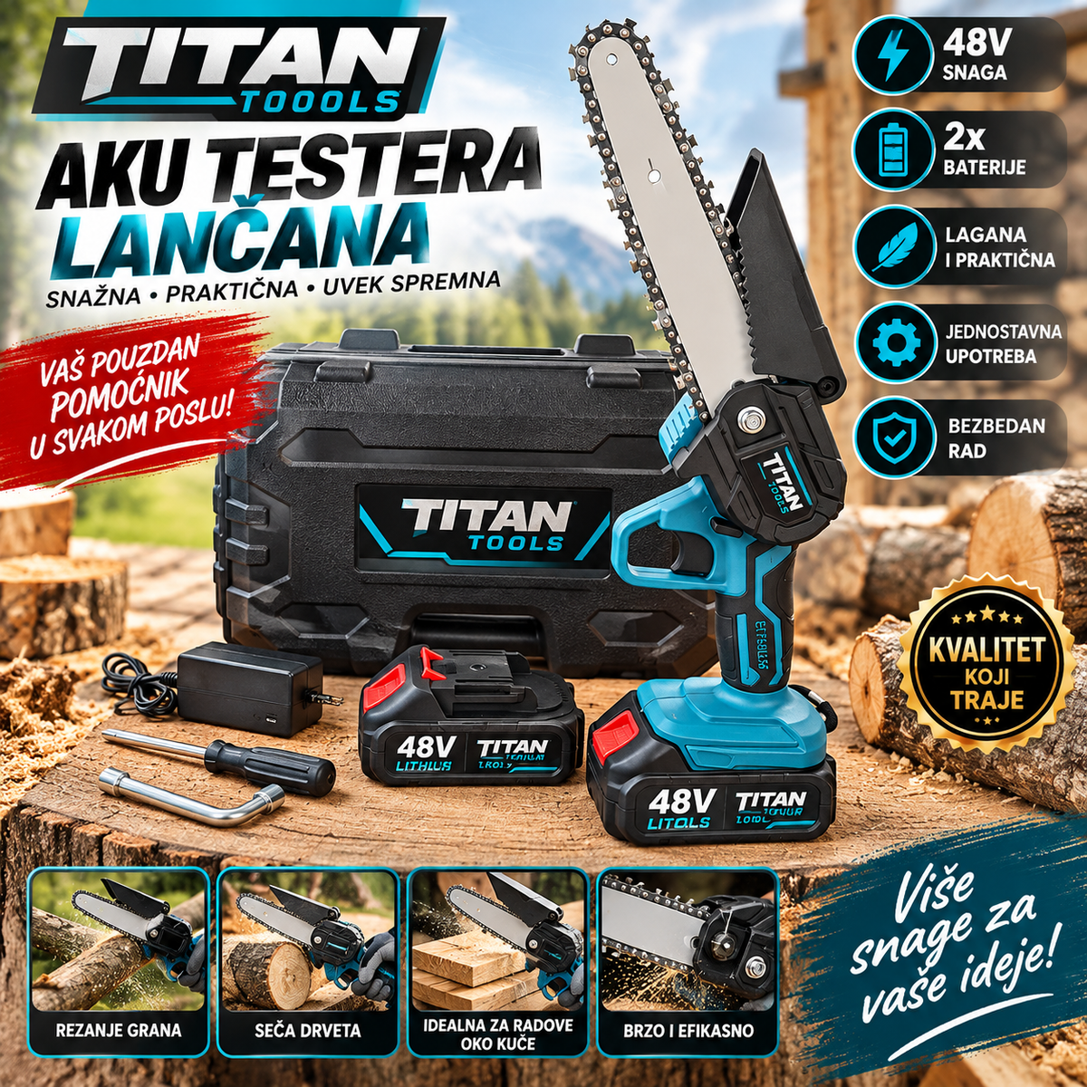 Aku testera 48v + dve baterije lancana testera