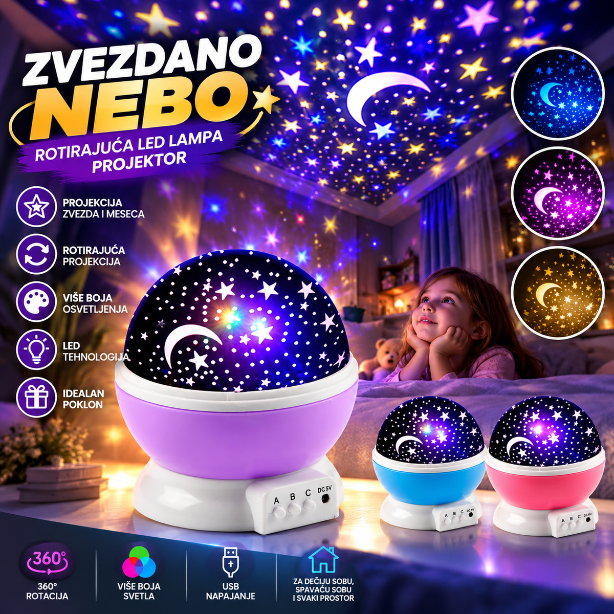 Zvezdano Nebo Rotirajuca Led lampa projektor