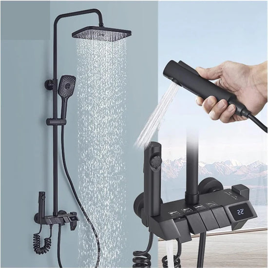 Usponski digitalni tuš sa prikazom temperature Crni 4u1