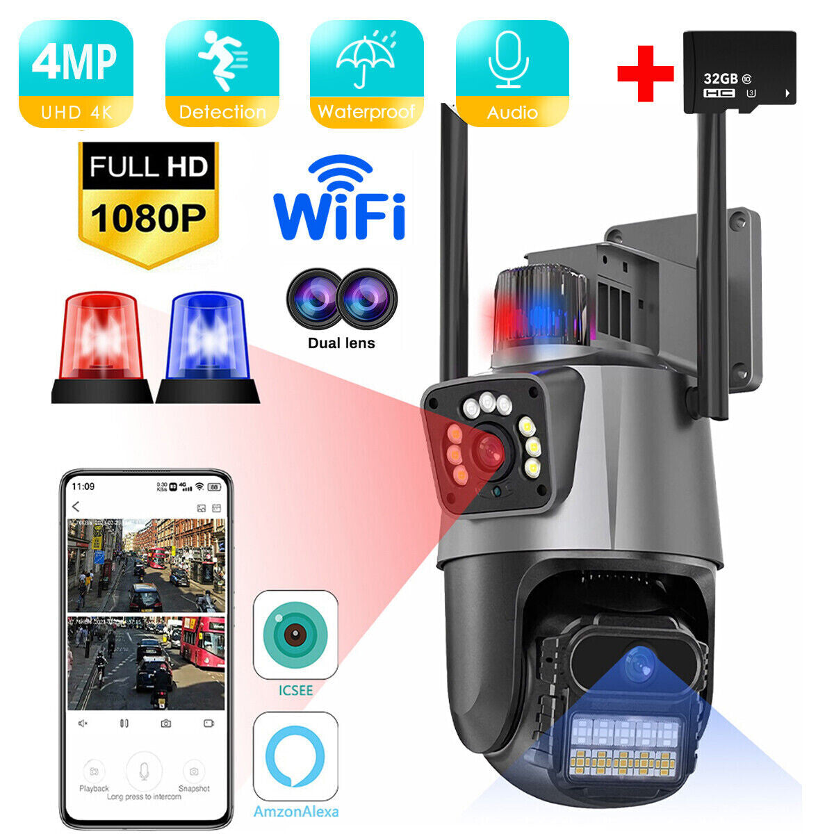 4K Dual Lens PTZ IP kamera sa 8x optičkim zoomom, sirenom i 32GB memorijom