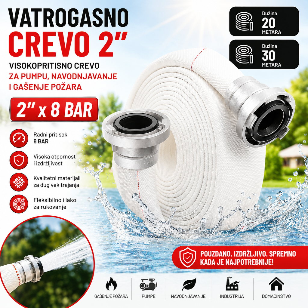 Vatrogasno Crevo 2 Cola (2") – Visokopritisno Crevo za Pumpu, Navodnjavanje i Gašenje Požara